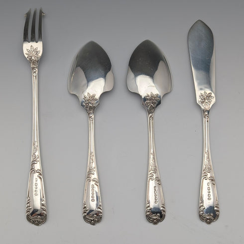 Antique British silver plate dessert set, Mappin & Webb, in case